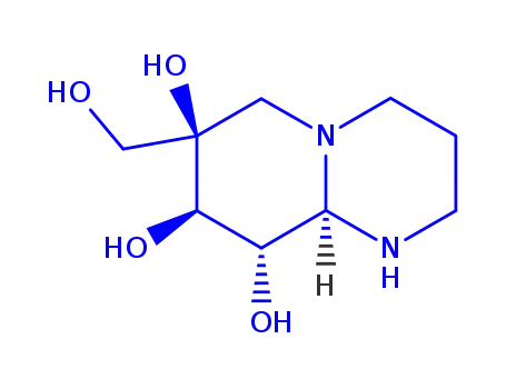 Molecular Structure of 700372-13-0 (2H-Pyrido[1,2-a]pyrimidine-7,8,9-triol, octahydro-7-(hydroxymethyl)-, (7R,8R,9S,9aR)- (9CI))