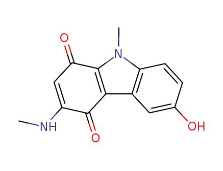 Molecular Structure of 70036-32-7 (6-hydroxy-9-methyl-3-(methylamino)-1H-carbazole-1,4(9H)-dione)