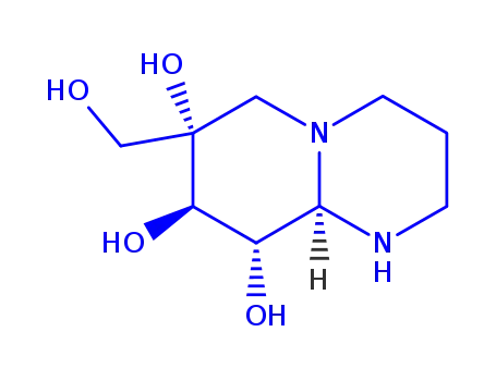 Molecular Structure of 700372-12-9 (2H-Pyrido[1,2-a]pyrimidine-7,8,9-triol, octahydro-7-(hydroxymethyl)-, (7S,8R,9S,9aR)- (9CI))