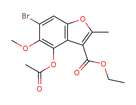 Molecular Structure of 89671-89-6 (3-Benzofurancarboxylic acid,
4-(acetyloxy)-6-bromo-5-methoxy-2-methyl-, ethyl ester)