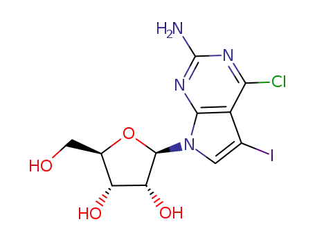 Molecular Structure of 873792-94-0 (4-CHLORO-5-IODO-7-SS-D-RIBOFURANOSYL-7H-PYRROLO[2,3-D]PYRIMIDIN-2-AMINE)