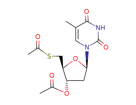 Molecular Structure of 6959-79-1 (1-(3-O-acetyl-5-S-acetyl-2-deoxy-5-thiopentofuranosyl)-5-methylpyrimidine-2,4(1H,3H)-dione)