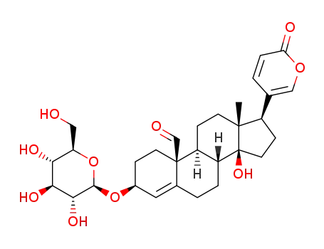 Molecular Structure of 73309-75-8 (3β-[(β-D-Glucopyranosyl)oxy]-14-hydroxy-19-oxobufa-4,20,22-trienolide)