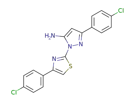 Molecular Structure of 74101-20-5 (1H-Pyrazol-5-amine, 3-(4-chlorophenyl)-1-(4-(4-chlorophenyl)-2-thiazol yl)-)