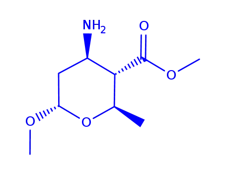 Molecular Structure of 73844-74-3 (2H-Pyran-3-carboxylicacid,4-aminotetrahydro-6-methoxy-2-methyl-,methylester,(2alpha,3beta,4beta,6alpha)-)