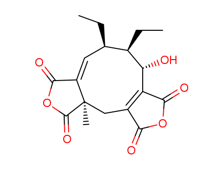 745-10-8,GLAUCONICACID,1H-Cyclonona[1,2-c:4,5-c']difuran-1,3,8,10(4H)-tetrone,5,6-diethyl-5,6,10a,11-tetrahydro-4-hydroxy-10a-methyl-,[4S-(4R*,5S*,6S*,7E,10aS*)]-; Glauconic acid (6CI,7CI)