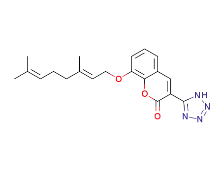 Molecular Structure of 76239-38-8 (8-{[(2E)-3,7-dimethylocta-2,6-dien-1-yl]oxy}-3-(2H-tetrazol-5-yl)-2H-chromen-2-one)