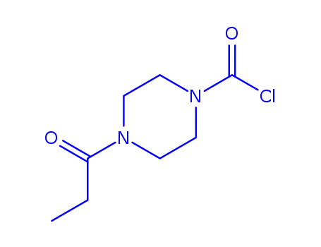 Molecular Structure of 76535-76-7 (1-Piperazinecarbonyl chloride, 4-(1-oxopropyl)- (9CI))