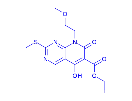 Molecular Structure of 76360-90-2 (ethyl 5-hydroxy-8-(2-methoxyethyl)-2-(methylthio)-7-oxo-7,8-dihydropyrido[2,3-d]pyrimidine-6-carboxylate)