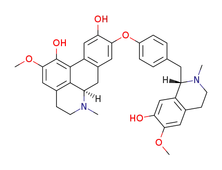 Molecular Structure of 77754-91-7 ((6aR)-9-(4-{[(1S)-7-hydroxy-6-methoxy-2-methyl-1,2,3,4-tetrahydroisoquinolin-1-yl]methyl}phenoxy)-2-methoxy-6-methyl-5,6,6a,7-tetrahydro-4H-dibenzo[de,g]quinoline-1,10-diol)