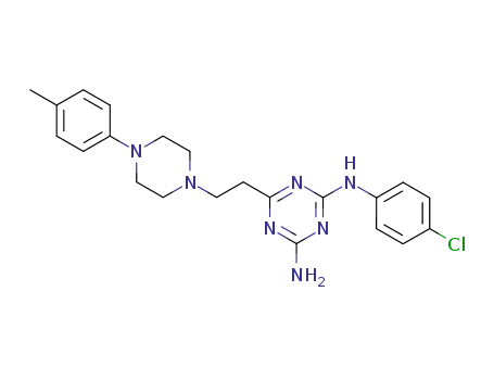 Molecular Structure of 7181-26-2 (N-(4-chlorophenyl)-6-{2-[4-(4-methylphenyl)piperazin-1-yl]ethyl}-1,3,5-triazine-2,4-diamine)