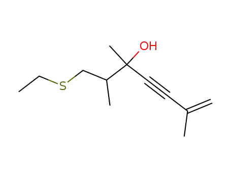 Molecular Structure of 77922-37-3 (1-(ethylsulfanyl)-2,3,6-trimethylhept-6-en-4-yn-3-ol)