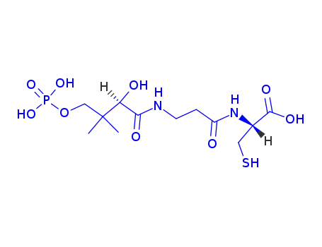 Molecular Structure of 7196-09-0 ((2R)-2-[3-[[(2R)-2-hydroxy-3,3-dimethyl-4-phosphonooxybutanoyl]amino]propanoylamino]-3-sulfanylpropanoic acid)