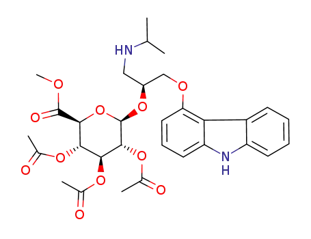 Molecular Structure of 117374-83-1 (methyl <S-(-)-1-(carbazol-4-yloxy)-3-isopropylaminoprop-2-yl-2,3,4-tri-O-acetyl-β-D-glucopyranosid>uronate)