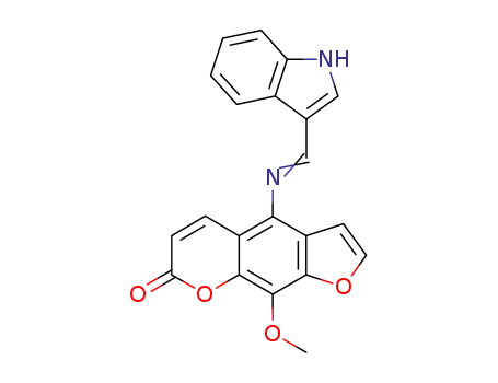 Molecular Structure of 78439-81-3 (4-[(3H-indol-3-ylidenemethyl)amino]-9-methoxy-7H-furo[3,2-g]chromen-7-one)