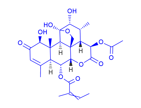 70993-77-0,Undulatone,Picras-3-ene-2,16-dione,15-(acetyloxy)-11,20-epoxy-1,11,12-trihydroxy-6-[(2-methyl-1-oxo-2-butenyl)oxy]-,[1b,6a(E),11b,12a,15b]-; 2H-1,11c-(Epoxymethano)phenanthro[10,1-bc]pyran,picras-3-ene-2,16-dione deriv.; NSC 267709; Undulatone