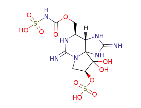Molecular Structure of 80173-30-4 ((3aS,10aS)-3aα,4,9,10-Tetrahydro-2,6-diamino-4α-[[(sulfoaminocarbonyl)oxy]methyl]-1H,8H-pyrrolo[1,2-c]purine-9β,10,10-triol 9-sulfate)