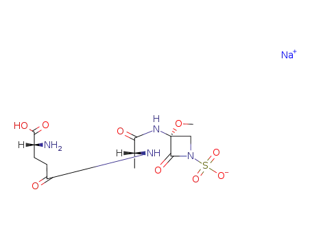 Molecular Structure of 80734-22-1 (sodium (3R)-3-[[(1R)-1-[[(4S)-4-amino-4-carboxy-butanoyl]carbamoyl]eth yl]amino]-3-methoxy-2-oxo-azetidine-1-sulfonate)