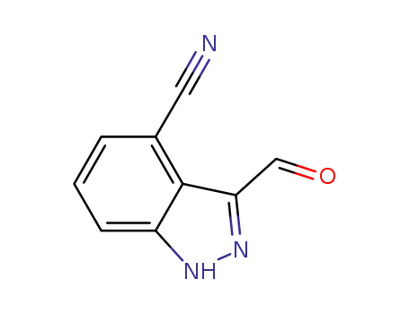 Molecular Structure of 797804-56-9 (4-CYANO-3-(1H)INDAZOLE CARBOALDEHYDE)
