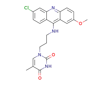 Molecular Structure of 79953-25-6 (2,4(1H,3H)-Pyrimidinedione, 1-(3-((6-chloro-2-methoxy-9-acridinyl)amin o)propyl)-5-methyl-)