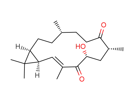 Molecular Structure of 79875-61-9 ((1S,2E,5R,7S,11R,14R)-5-Hydroxy-3,7,11,15,15-pentamethylbicyclo[12.1.0]pentadec-2-ene-4,8-dione)