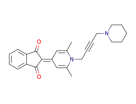 Molecular Structure of 80672-58-8 (2-{2,6-dimethyl-1-[4-(piperidin-1-yl)but-2-yn-1-yl]pyridin-4(1H)-ylidene}-1H-indene-1,3(2H)-dione)