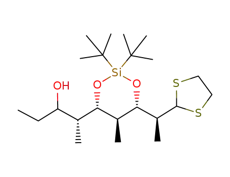 Molecular Structure of 193416-27-2 ((R)-2-[(4S,5S,6S)-2,2-Di-tert-butyl-6-((S)-1-[1,3]dithiolan-2-yl-ethyl)-5-methyl-[1,3,2]dioxasilinan-4-yl]-pentan-3-ol)