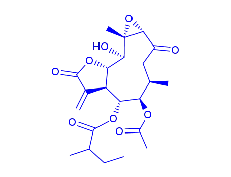 Molecular Structure of 80453-75-4 (5-(acetyloxy)-10-hydroxy-4,10a-dimethyl-7-methylidene-2,8-dioxododecahydrooxireno[8,9]cyclodeca[1,2-b]furan-6-yl 2-methylbutanoate)
