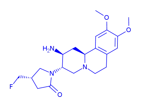 Molecular Structure of 813452-18-5 ((S)-1-((2S,3S,11bS)-2-amino-9,10-dimethoxy-2,3,4,6,7,11b-hexahydro-1H-pyrido[2,1-a]isoquinolin-3-yl)-4-(fluoromethyl)pyrrolidin-2-one)