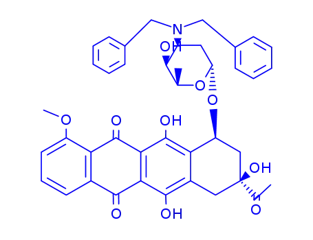 Molecular Structure of 80951-48-0 (5,12-Naphthacenedione, 8-acetyl-10-((3-(bis(phenylmethyl)amino)-2,3,6- trideoxy-alpha-L-arabino-hexopyranosyl)oxy)-7,8,9,10-tetrahydro-6,8,11 -trihydroxy-1-methoxy-, (8S-cis)-)
