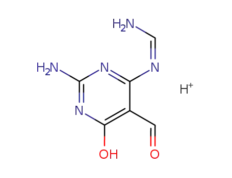 Molecular Structure of 89891-05-4 (Methanimidamide,
N-(2-amino-5-formyl-1,6-dihydro-6-oxo-4-pyrimidinyl)-,
monohydrochloride)