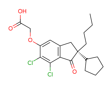 81166-47-4,R-(+)-DIOA,Aceticacid, [(2-butyl-6,7-dichloro-2-cyclopentyl-2,3-dihydro-1-oxo-1H-inden-5-yl)oxy]-,(R)-; Acetic acid,[[(2R)-2-butyl-6,7-dichloro-2-cyclopentyl-2,3-dihydro-1-oxo-1H-inden-5-yl]oxy]-(9CI); DIOA; DIOA (pharmaceutical)