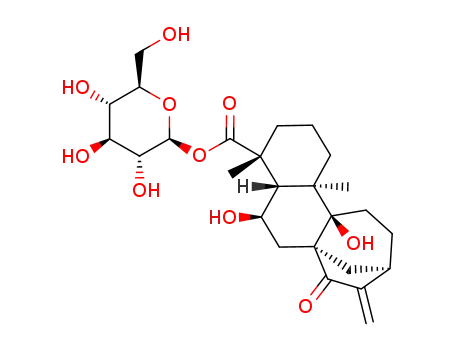 Molecular Structure of 81263-98-1 (ent-6,9-Dihydroxy-15-oxo-16-kauren
-19-oic acid beta-D-glucopyrasyl ester)