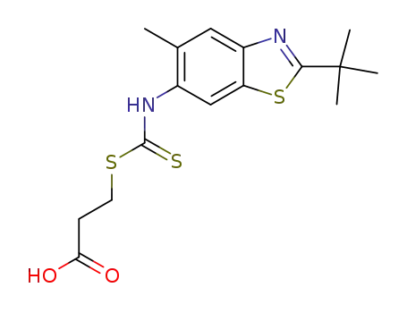 Molecular Structure of 81059-07-6 (3-[(2-tert-Butyl-5-methylbenzothiazol-6-yl)amino(thiocarbonyl)thio]propanoic acid)