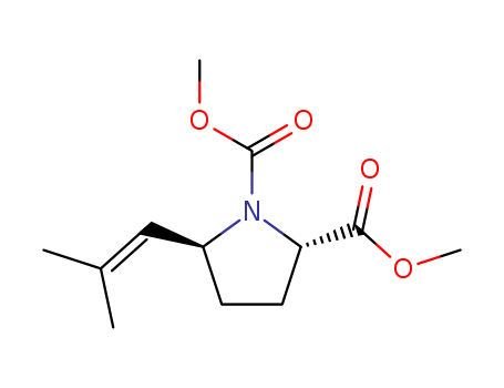 Molecular Structure of 140147-95-1 (1,2-Pyrrolidinedicarboxylic acid, 5-(2-methyl-1-propenyl)-, dimethyl
ester, (2S,5S)-)