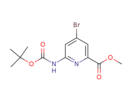 Molecular Structure of 885326-87-4 (4-BROMO-6-[(TERT-BUTOXYCARBONYL)AMINO]PYRIDINE-2-CARBOXYLIC ACID METHYL ESTER)