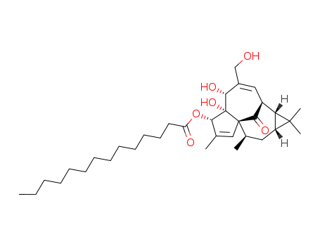 Tetradecanoic acid, 1a,2,5,5a,6,9,10,10a-octahydro-5,5a-dihydroxy-4-(hydroxymethyl)-1,1,7,9-tetramethyl-11-oxo-1H-2,8a-methanocyclopenta(a)cyclopropa(e)cyclodecen-6-yl ester, (1aR-(1aalpha,2beta,5beta