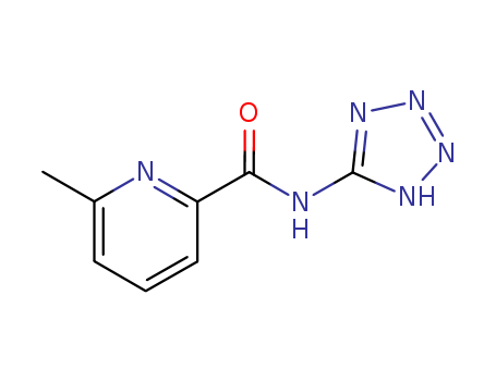 83282-08-0,6-methyl-N-(1H-tetrazol-5-yl)-2-pyridinecarboxamide,TA-5707F;N-(1H-tetrazol-5-yl)-6-methyl-2-pyridinecarboxamide;6-Methyl-pyridine-2-carboxylic acid (1H-tetrazol-5-yl)-amide;N-(5-tetrazolyl)-6-methyl-2-pyridinecarboxamide;