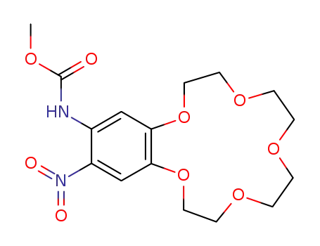 Molecular Structure of 83935-77-7 (methyl (16-nitro-2,3,5,6,8,9,11,12-octahydro-1,4,7,10,13-benzopentaoxacyclopentadecin-15-yl)carbamate)