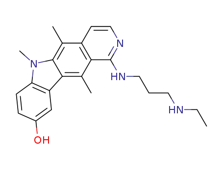 Molecular Structure of 83948-22-5 (1-[[3-(Ethylamino)propyl]amino]-5,6,11-trimethyl-6H-pyrido[4,3-b]carbazol-9-ol)
