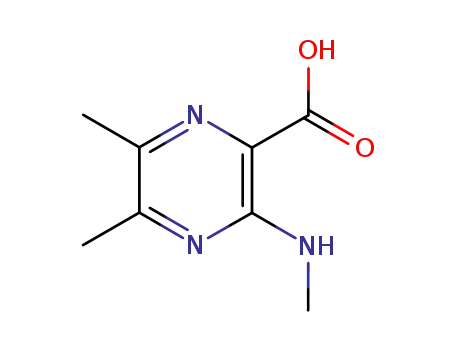 Molecular Structure of 90091-00-2 (Pyrazinecarboxylic acid, 5,6-dimethyl-3-(methylamino)- (7CI))