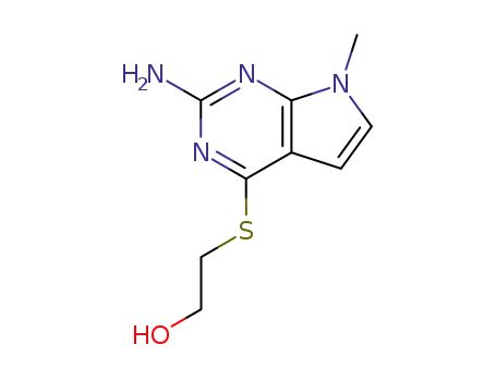 Molecular Structure of 90065-74-0 (Ethanol,2-[(2-amino-7-methyl-7H-pyrrolo[2,3-d]pyrimidin-4-yl)thio]-)