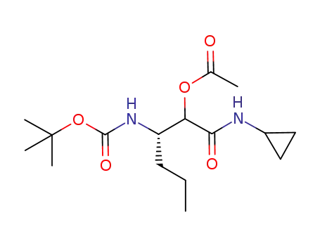 Molecular Structure of 856707-38-5 (CarbaMic acid, [(1S)-1-[1-(acetyloxy)-2-(cyclopropylaMino)-2-oxoethyl]butyl]-, 1,1-diMethylethyl ester (9CI))