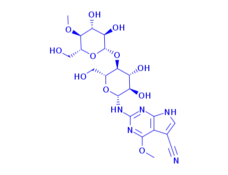 Molecular Structure of 90044-18-1 (1H-Pyrrolo(2,3-d)pyrimidine-5-carbonitrile, 4-methoxy-2-((4-O-(4-O-met hyl-beta-D-glucopyranosyl)-beta-D-glucopyranosyl)amino)-)