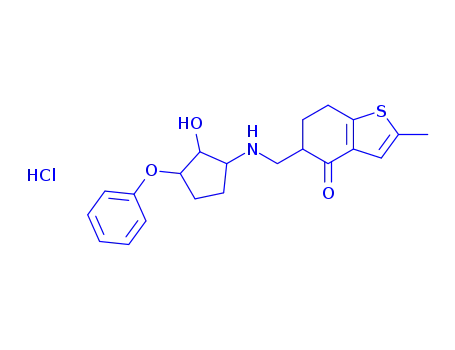 Molecular Structure of 90326-86-6 (5-({[(1R,2R)-2-hydroxy-3-phenoxycyclopentyl]amino}methyl)-2-methyl-6,7-dihydro-1-benzothiophen-4(5H)-one)