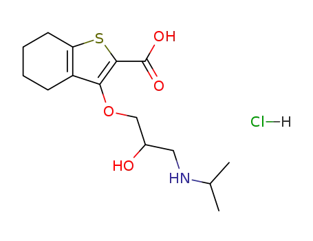 Molecular Structure of 85462-85-7 (3-[2-hydroxy-3-(propan-2-ylamino)propoxy]-4,5,6,7-tetrahydrobenzothiop hene-2-carboxylic acid hydrochloride)