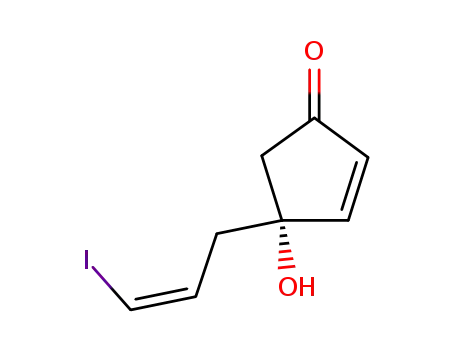 Molecular Structure of 460990-21-0 (2-Cyclopenten-1-one, 4-hydroxy-4-[(2Z)-3-iodo-2-propenyl]-, (4R)-)