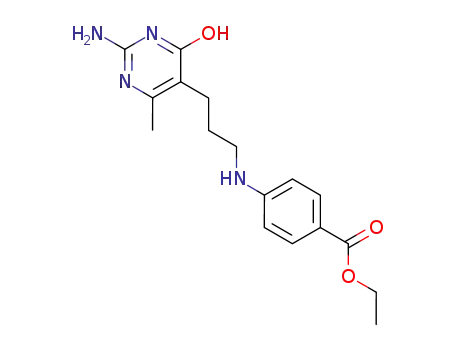 Molecular Structure of 853-97-4 (ethyl 4-{[3-(2-amino-6-methyl-4-oxo-1,4-dihydropyrimidin-5-yl)propyl]amino}benzoate)