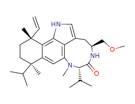 90297-52-2,olivoretin,6H-Benzo[g][1,4]diazonino[7,6,5-cd]indol-6-one,13-ethenyl-1,3,4,5,7,8,10,11,12,13-decahydro-4-(methoxymethyl)-8,10,13-trimethyl-7,10-bis(1-methylethyl)-,[4S-(4R*,7R*,10S*,13S*)]-; AI 3; O-Methylolivoretin D; O-Methylteleocidin B;Olivoretin A; Olivoretine A