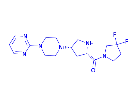 Molecular Structure of 869490-23-3 ((3,3-Difluoropyrrolidin-1-yl)[(2S,4S)-4-[4-(pyrimidin-2-yl)piperazin-1-yl]pyrrolidin-2-yl]methanone)